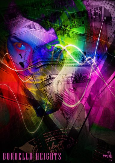 Abstract artwork featuring vibrant colours and dynamic, swirling patterns.