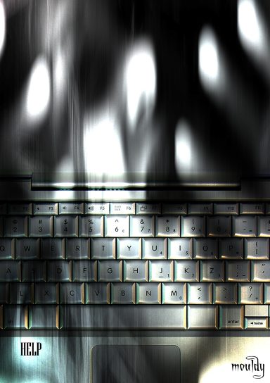 A glowing laptop keyboard with abstract light patterns in the background.