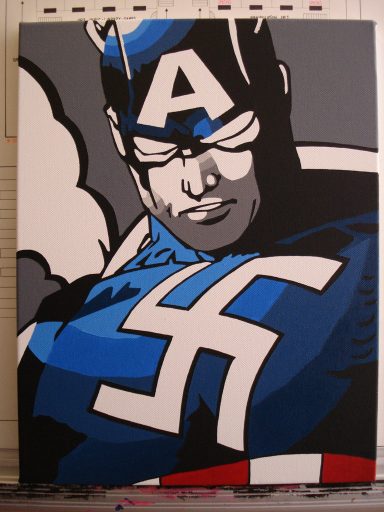 Captain America depicted in a stylised, bold graphic art style.